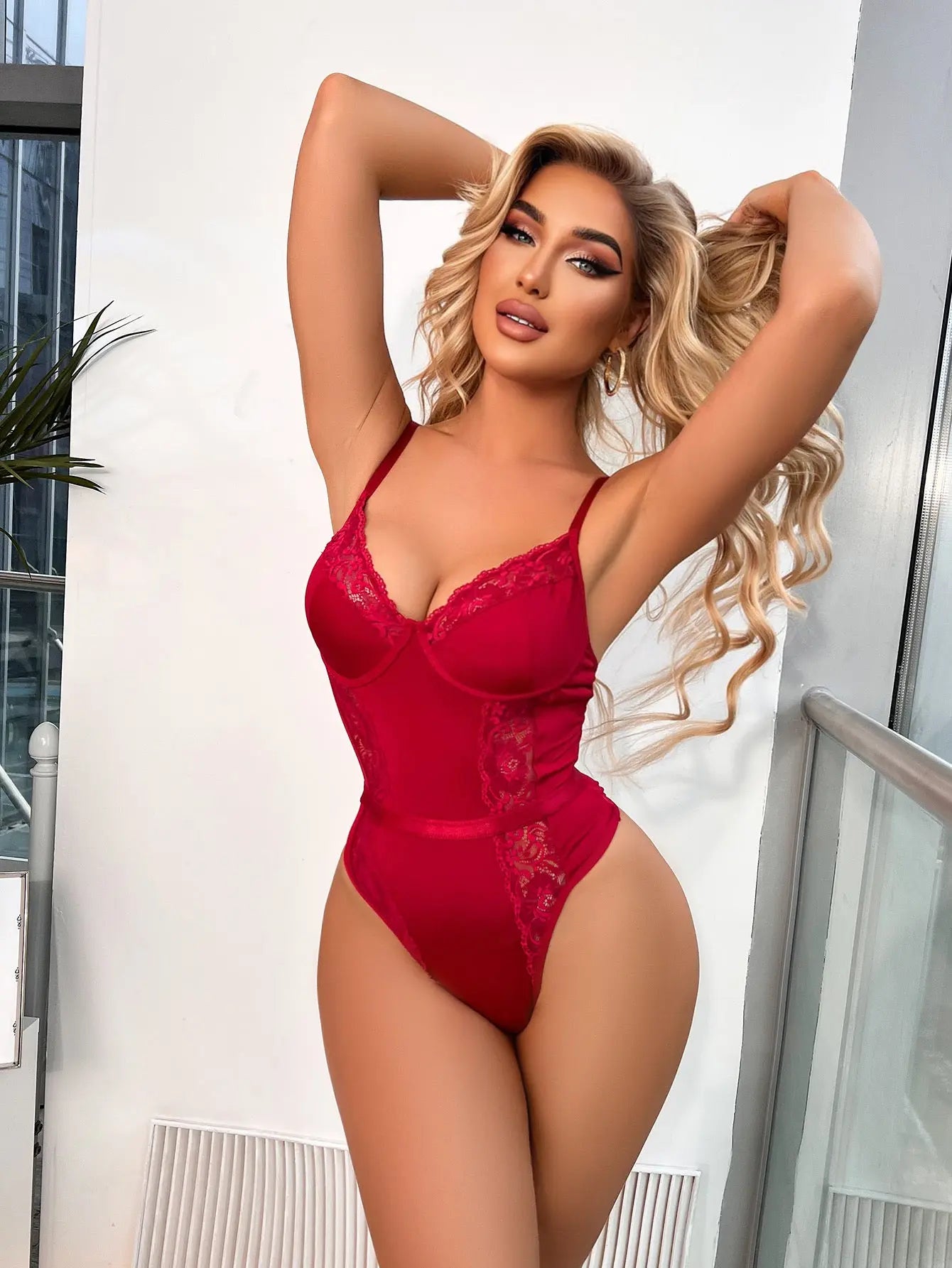 Lace Sheer Open Back Bodysuit Women hercurva