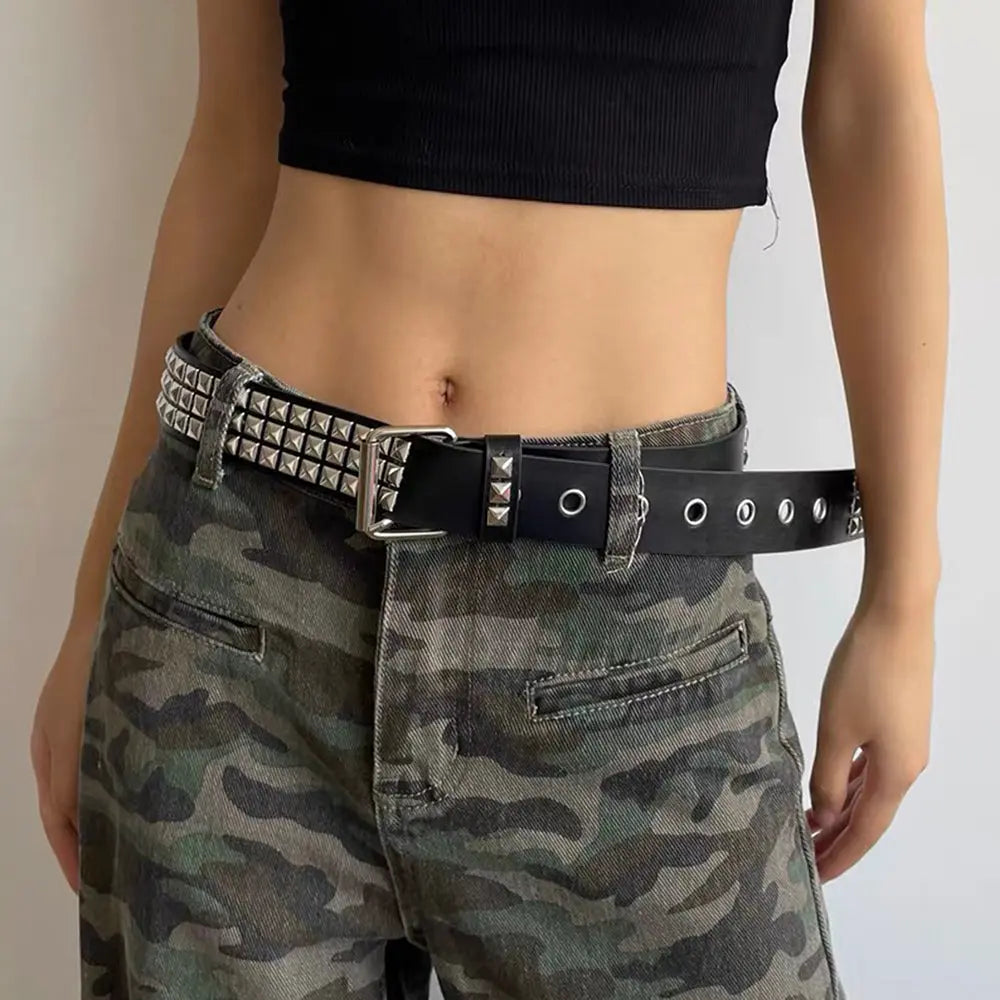 Rivet Belt Rock Trend Punk Bullet Black Belt Men And Women Personality Fashion Hip-hop Accessories hercurva