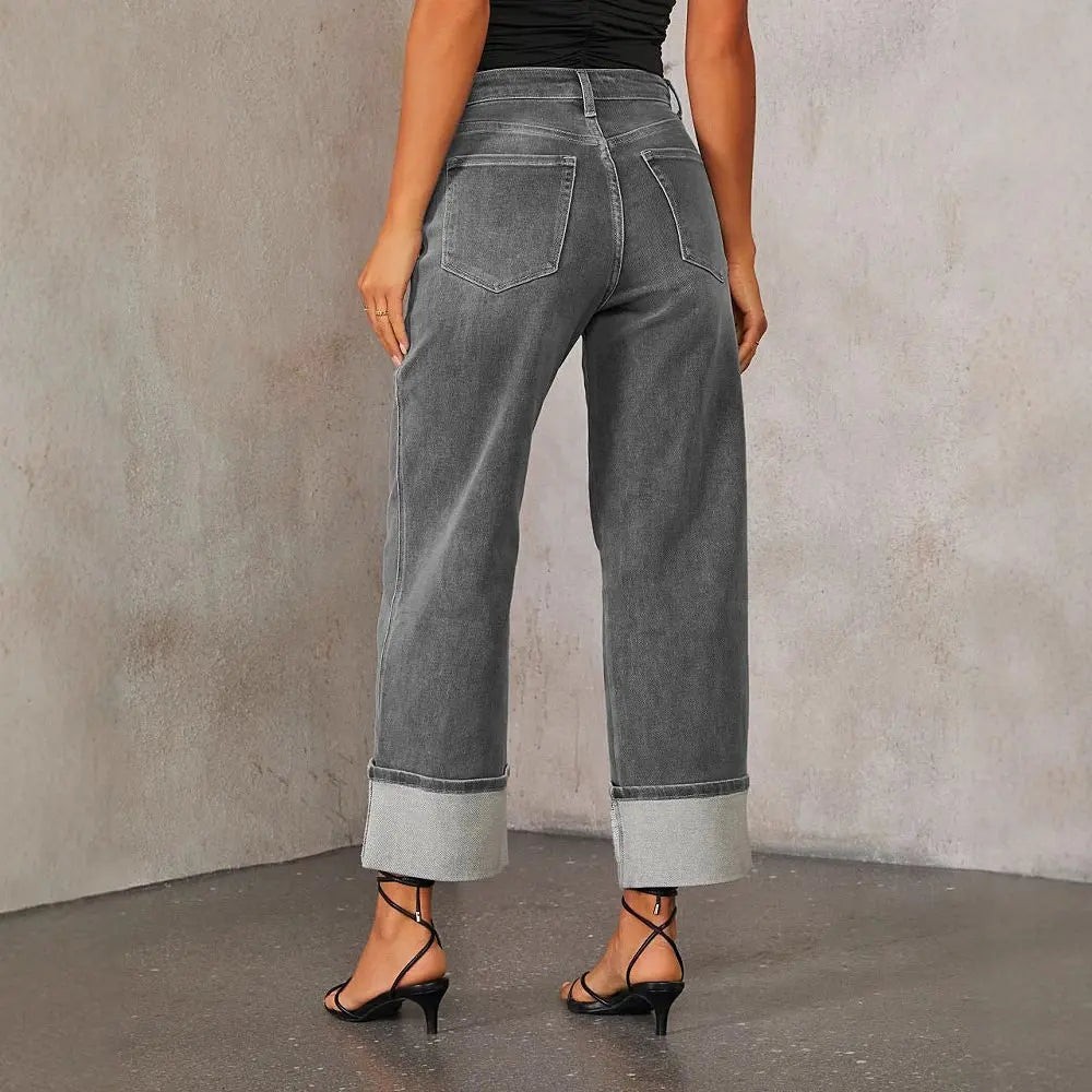 Retro Curling New Elastic Straight Jeans For Women hercurva