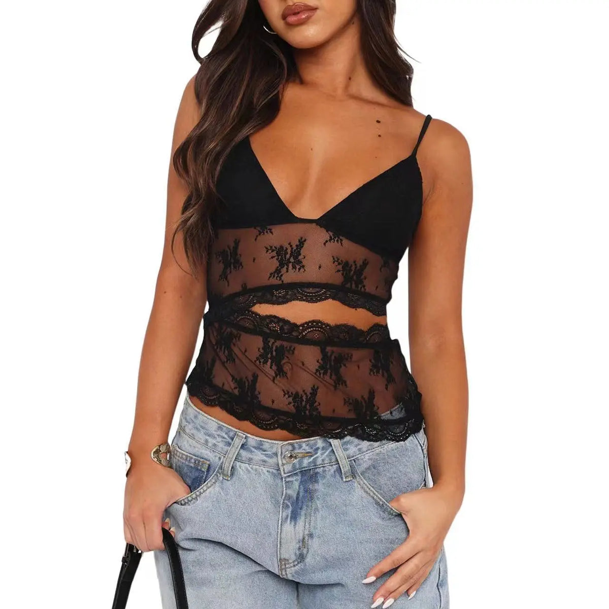 Lace Stitched Backless Small Sling Women V Neck Tank Top Underwear Vest Candy Color Bralette Clothes hercurva