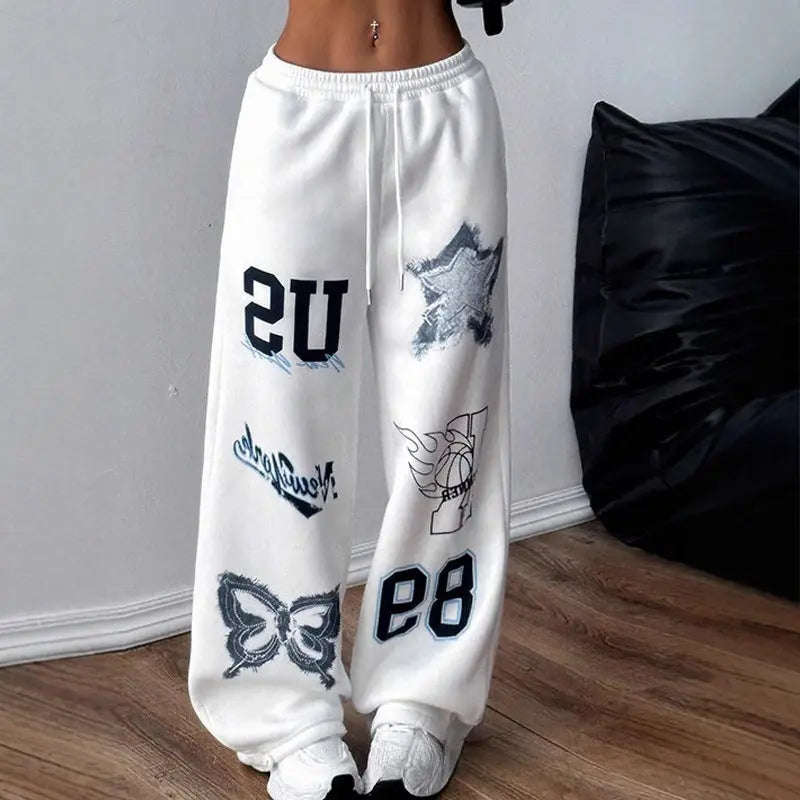 Women's Printed Drawstring Straight Sports Casual Pants hercurva