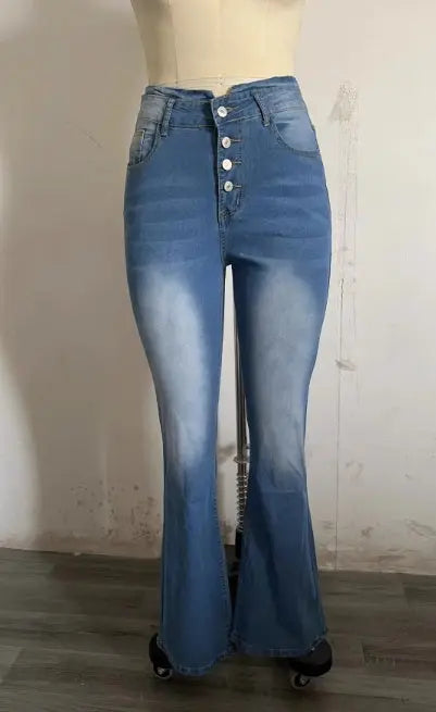 High Waist Bell Bottom Jeans Trendy Wear Washed Out Street Style Women's Denim Pants hercurva