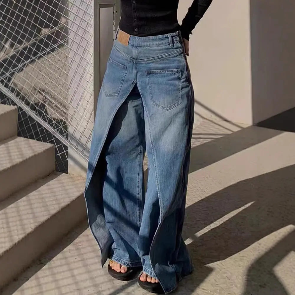 Y2g Waste Soil Wind Front And Back Wear Washed Loose Wide Leg Jeans hercurva