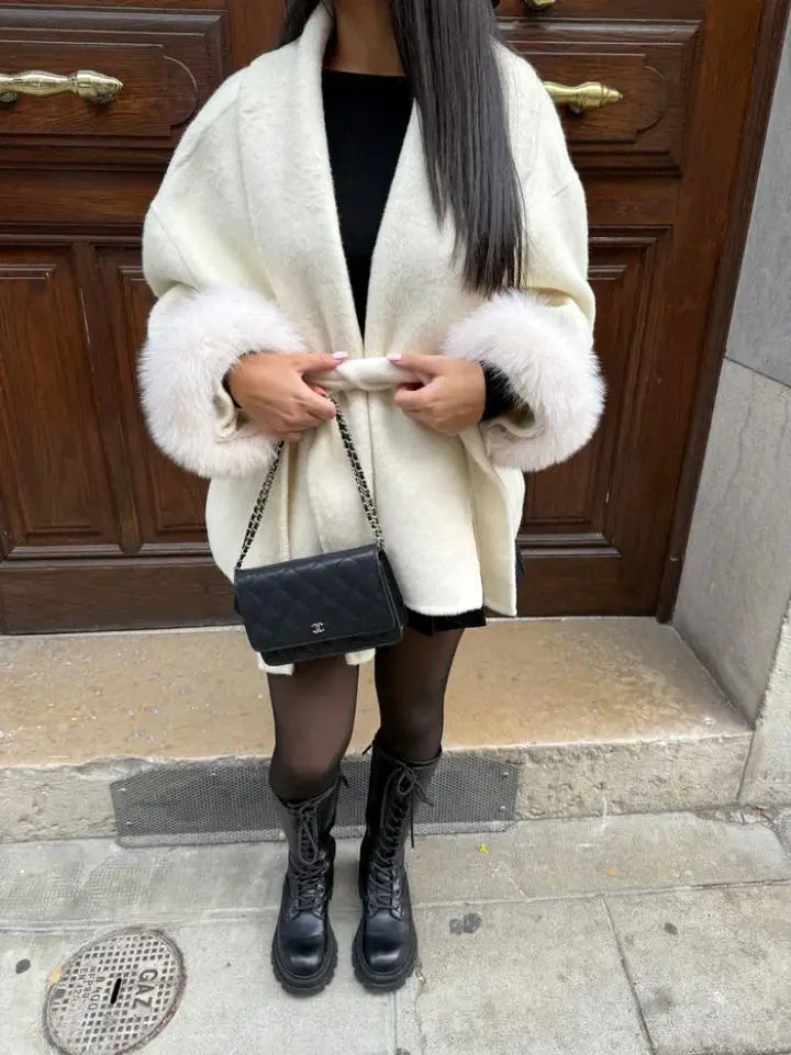 Furry Sleeves Overcoat Long Coat hercurva
