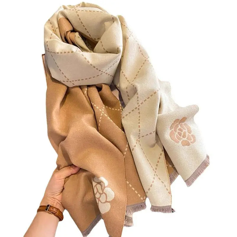 Camellia Artificial Cashmere Scarf Thick Warm Scarf hercurva