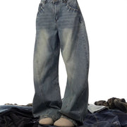 Women's Wide Leg Retro Washed Worn Jeans hercurva