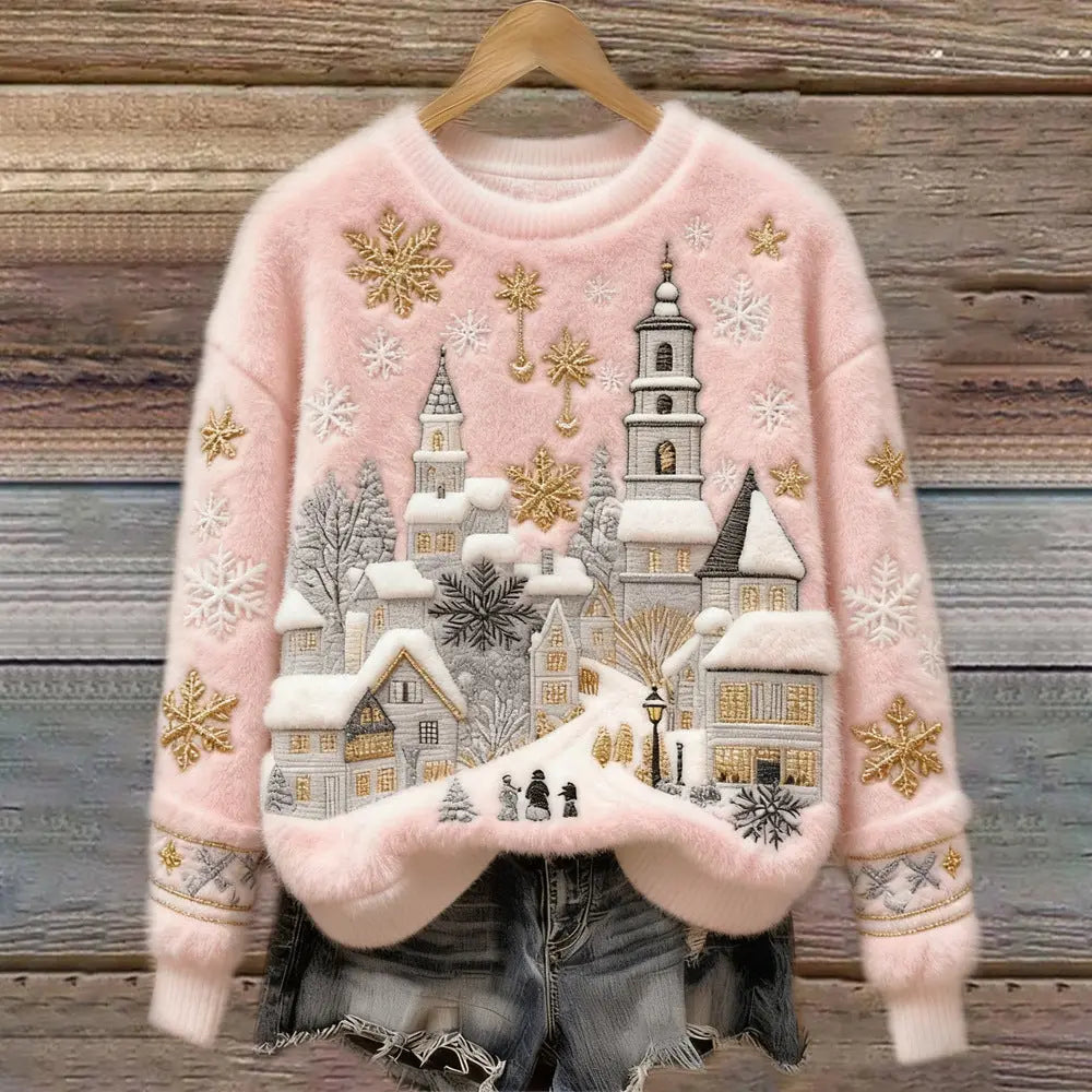 Women's Christmas Crew-neck Patterned Top hercurva