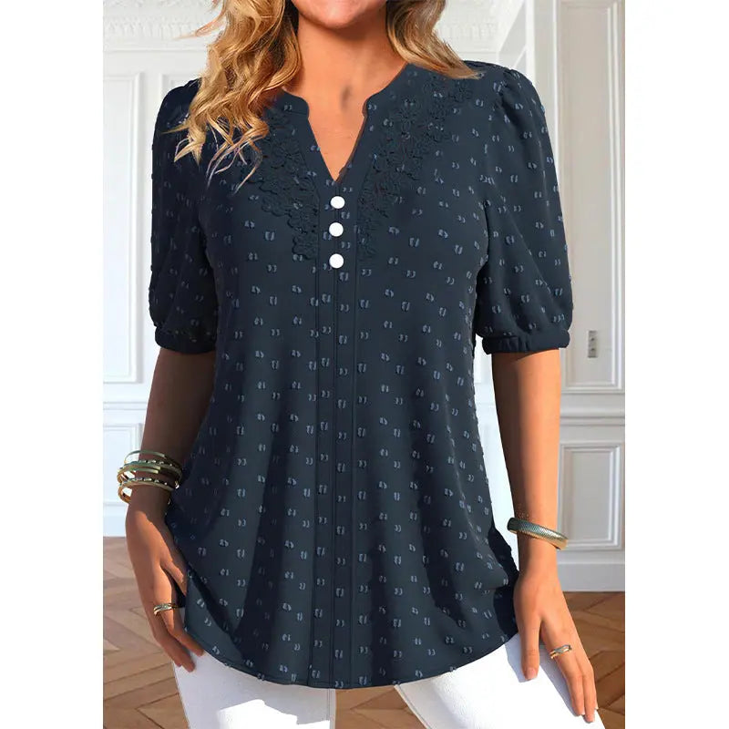 Plus Size Navy Blue Button Short Sleeve Shirt hercurva