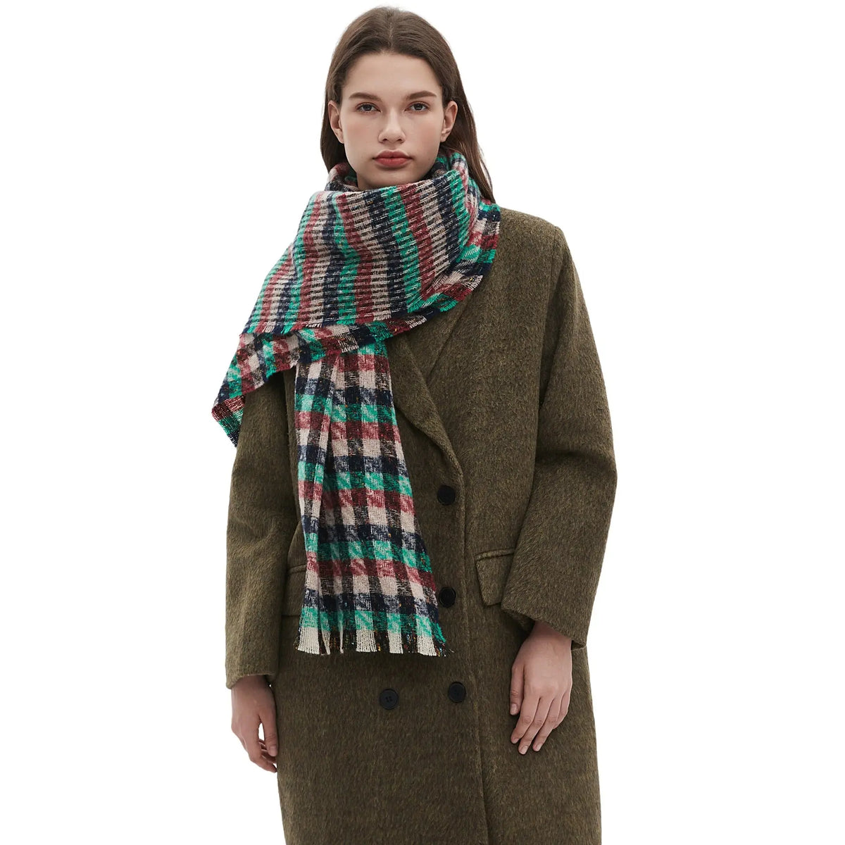 European And American Autumn And Winter Bristle Short Beard Small Plaid Scarf Shawl hercurva