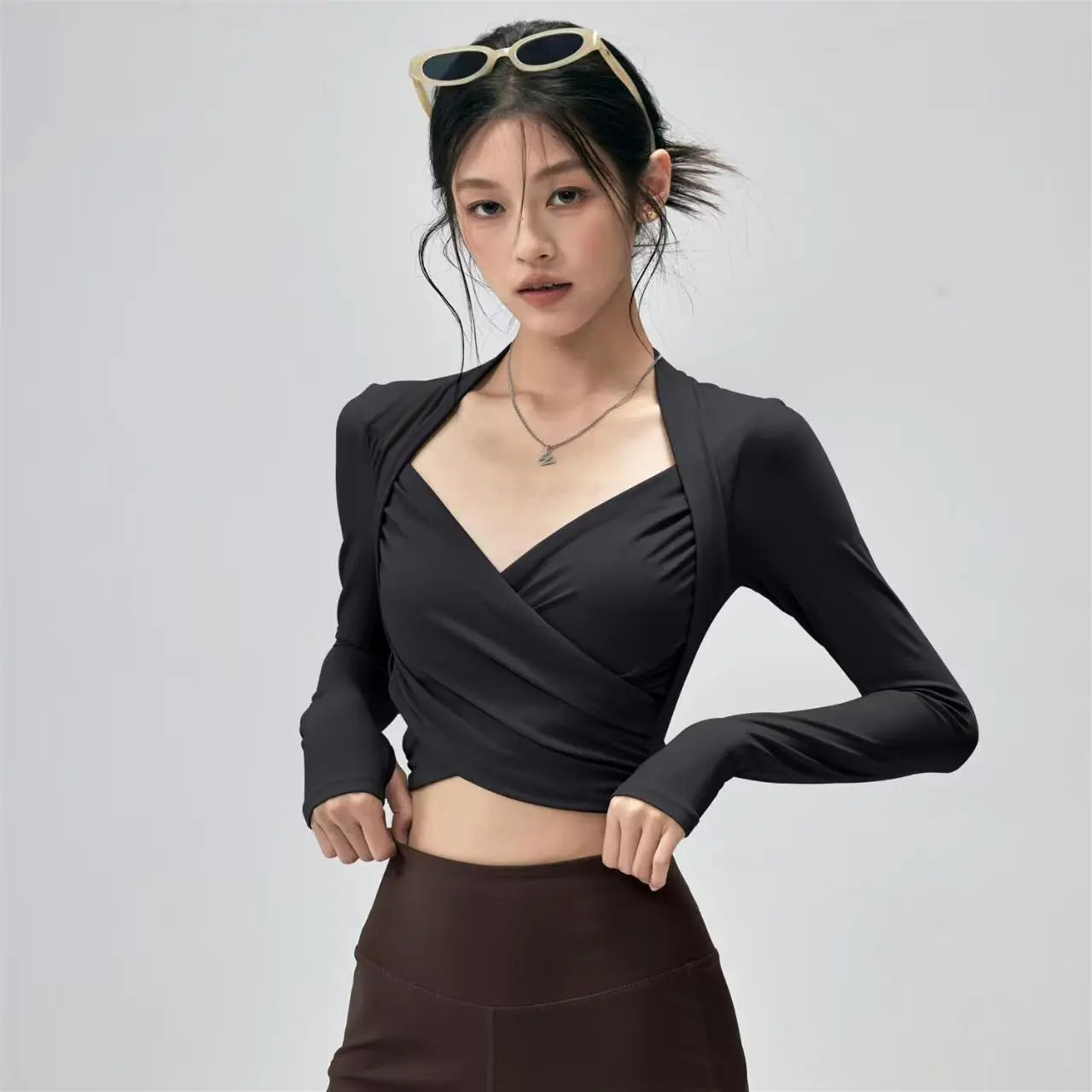 Fitness Top With Chest Pads Yoga WearTight-fitting Long-sleeve Activewear hercurva