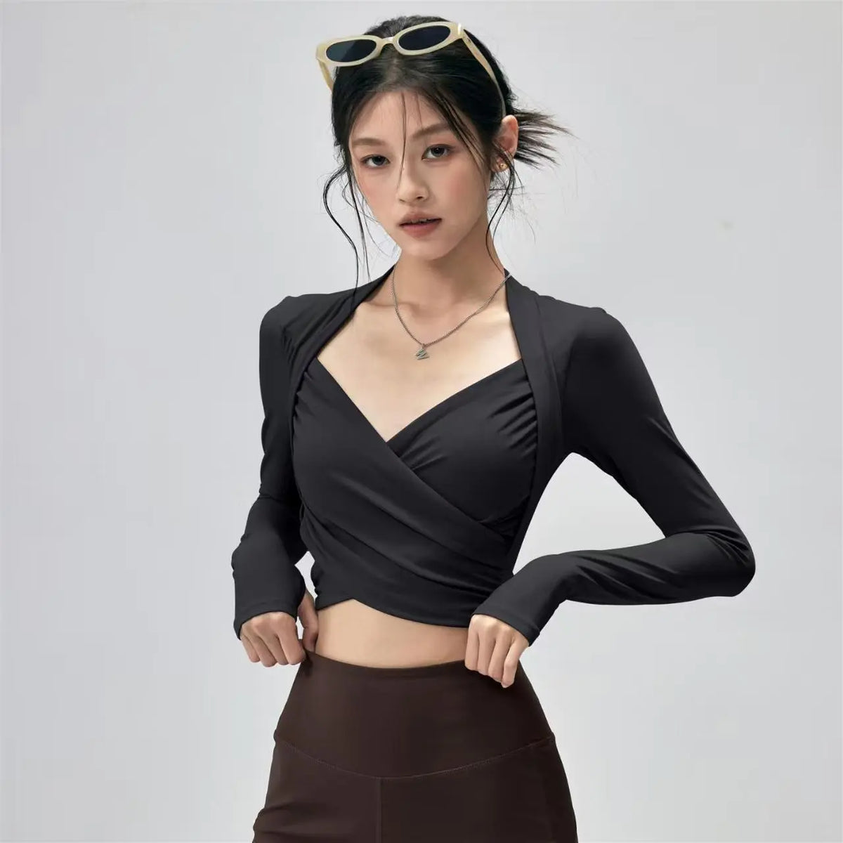 Fitness Top With Chest Pads Yoga WearTight-fitting Long-sleeve Activewear hercurva