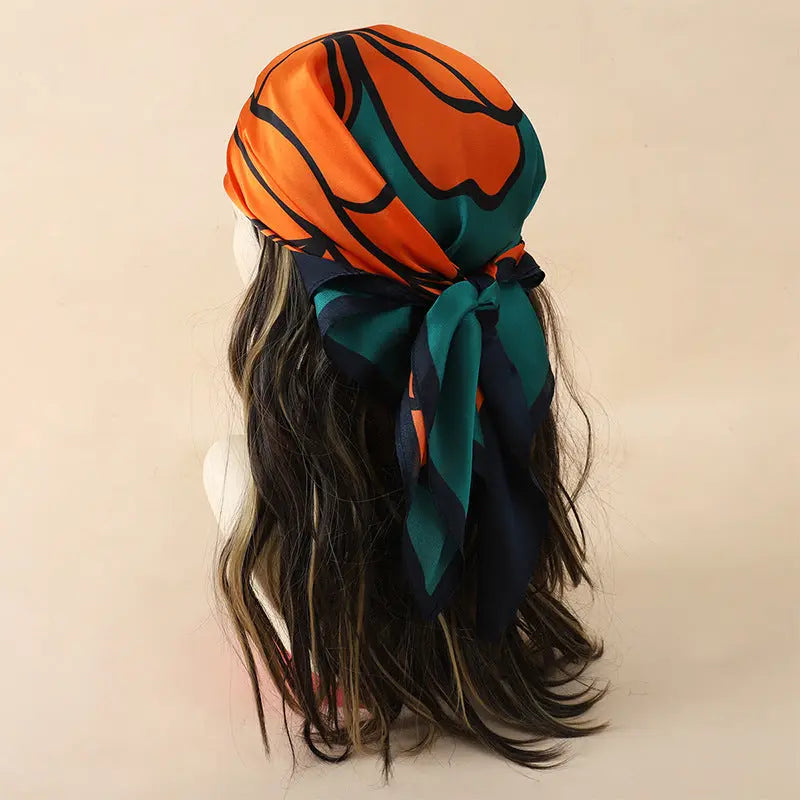 Artificial Silk Striped High-grade Korean Style Stylish Beach Arm Bag Silk Scarf hercurva