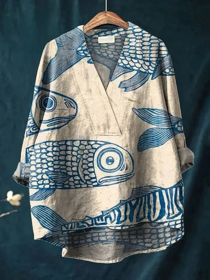 Fashion Digital Printing Large Wide V-neck Top hercurva