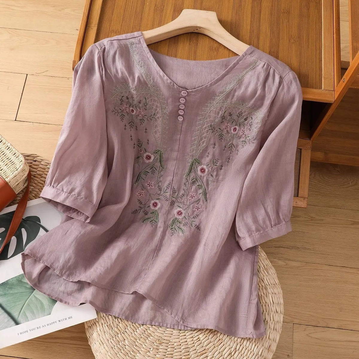 Short Sleeve Top Pullover Embroidered Chinese Women's Loose Slimming And All-matching hercurva