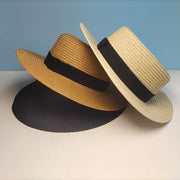 Black Decorative Band Flat Straw Hat High-grade hercurva