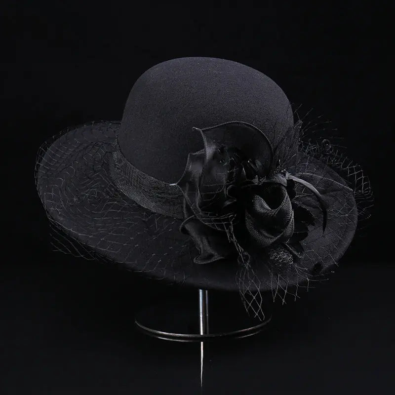 Net Yarn Flowers Woolen Basin Hat Female European And American French Hepburn Style hercurva