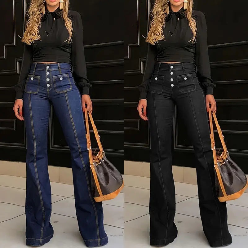 Women's Patchwork Jeans Slim Fit Slimming Stretch Flared Pants hercurva