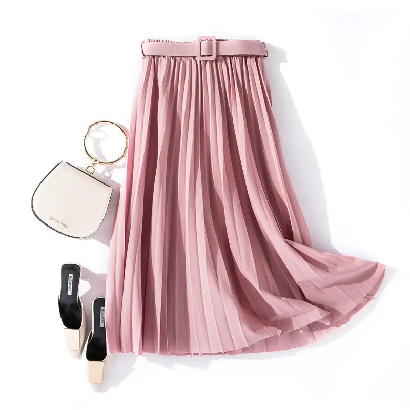 Solid Color Simple Organ Pleated Skirt Mid-length Skirt hercurva