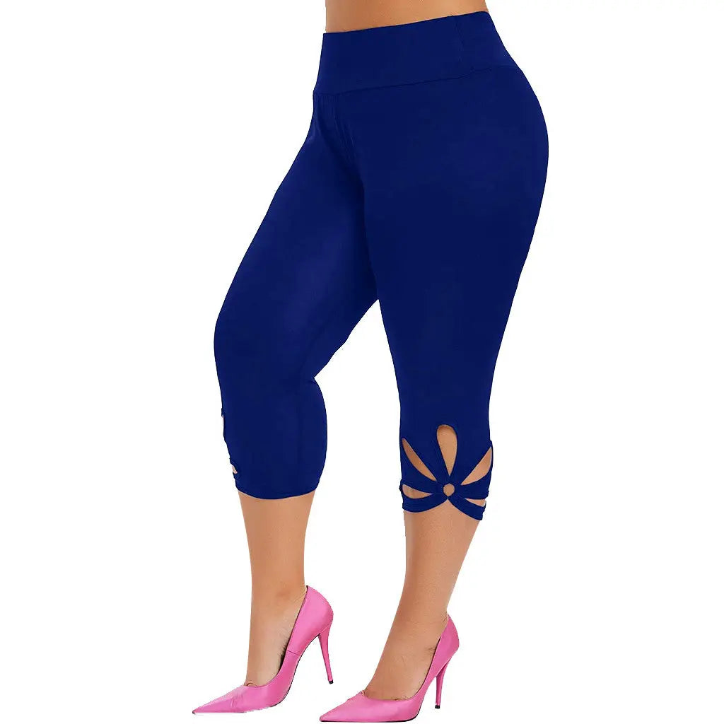 Women's solid color hollowed-out plus-size yoga leggings hercurva