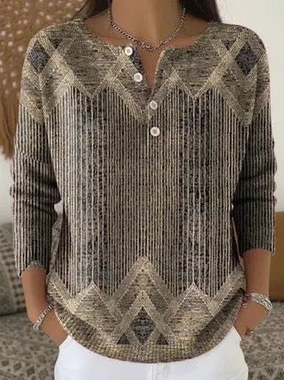 Creative Pattern Women's Drop Shoulder Round Neck Long Sleeve T-Shirt hercurva