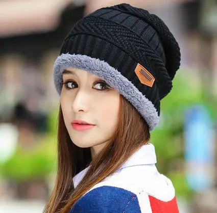 Knit Hat Female Winter ThickeningCap Warm Earmuffscap Head Outdoor Cycling Korean Version Of The Tide Collar Wool Hat hercurva