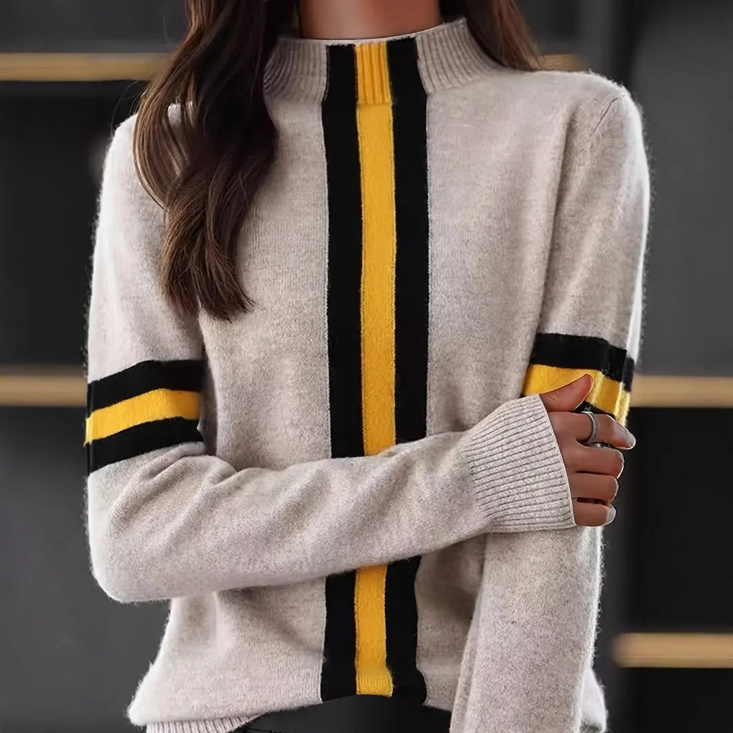 Women's Semi-High Neck Color-Block Elegant Knit Sweater hercurva