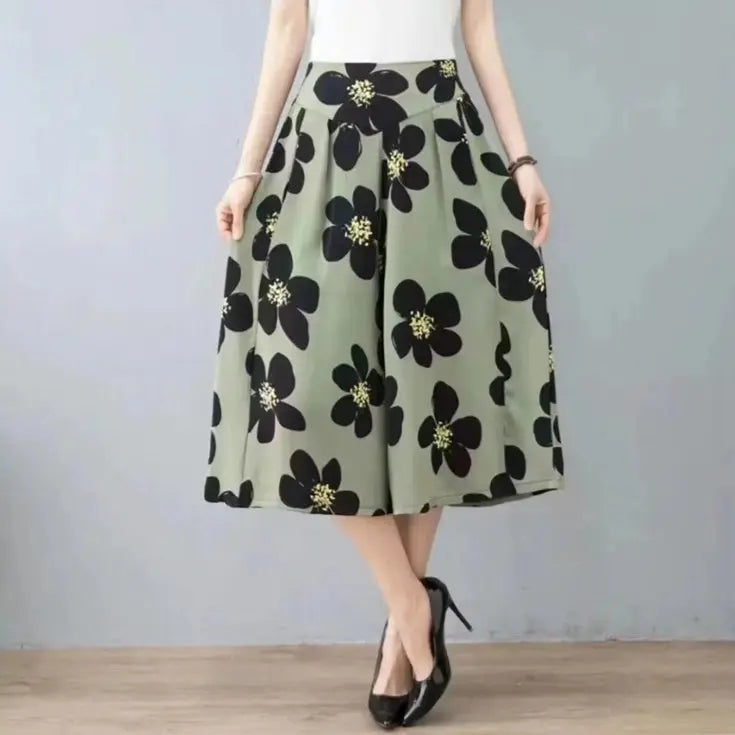 Slim And Casual High Waisted Printed Wide Leg Capris hercurva