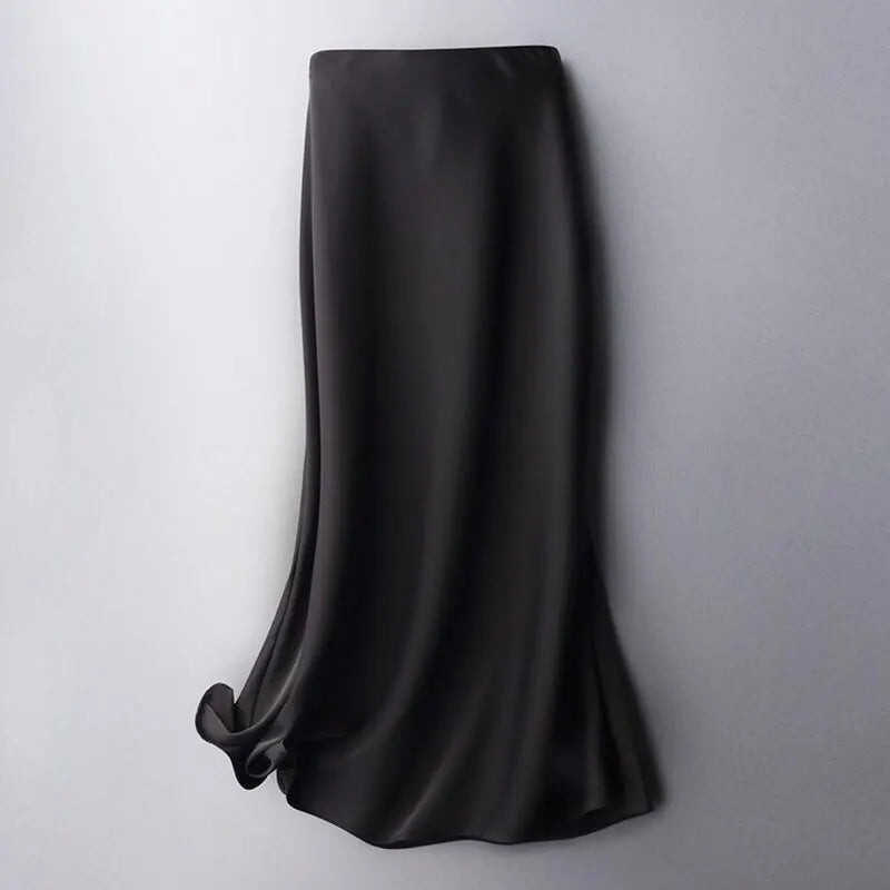 High waist solid color satin skirt hercurva