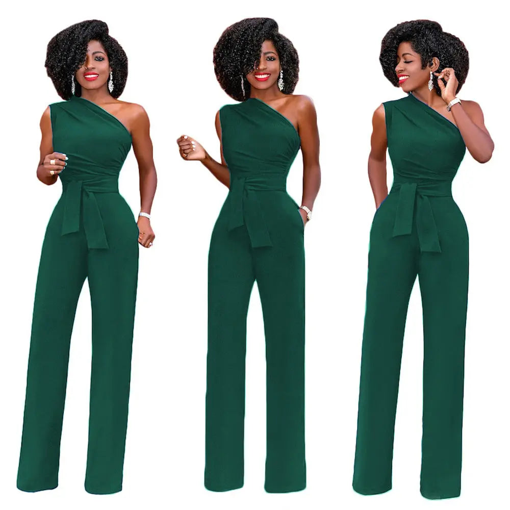 Solid color slant collar button up Jumpsuit hercurva