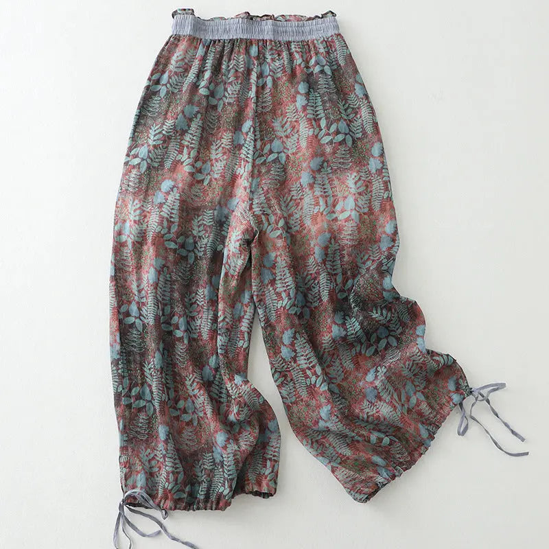 Cotton And Linen Art Retro Women's Casual Pants Loose Print hercurva