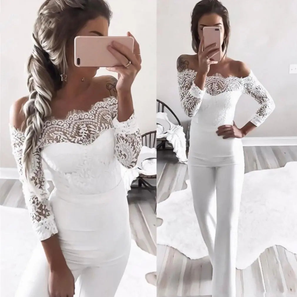 Hot style lace Patchwork Butterfly Jumpsuit With Single Collar hercurva