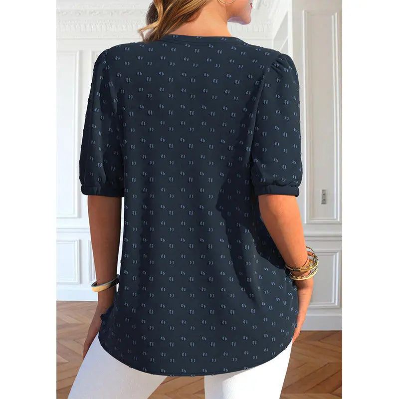 Plus Size Navy Blue Button Short Sleeve Shirt hercurva