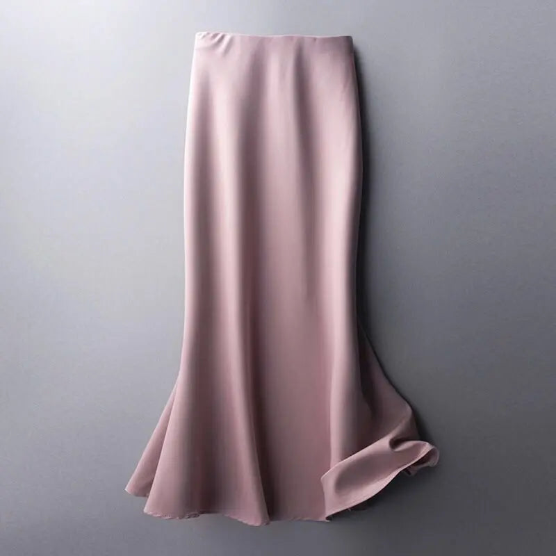 High waist solid color satin skirt hercurva