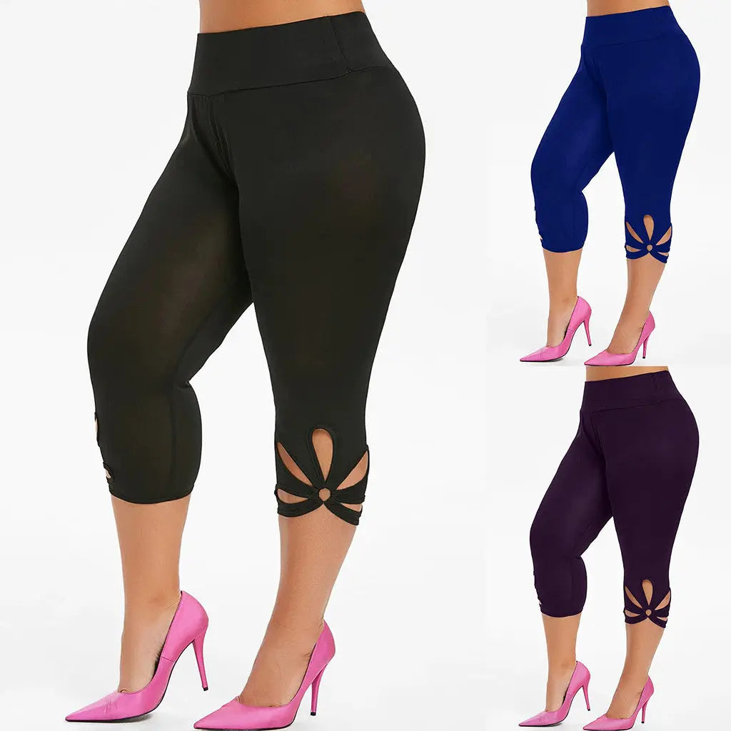Women's solid color hollowed-out plus-size yoga leggings hercurva