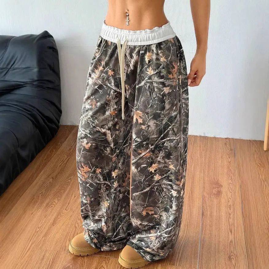 Women's Fashion Casual Elastic Waist Tight Camouflage Printing Mop Pants hercurva