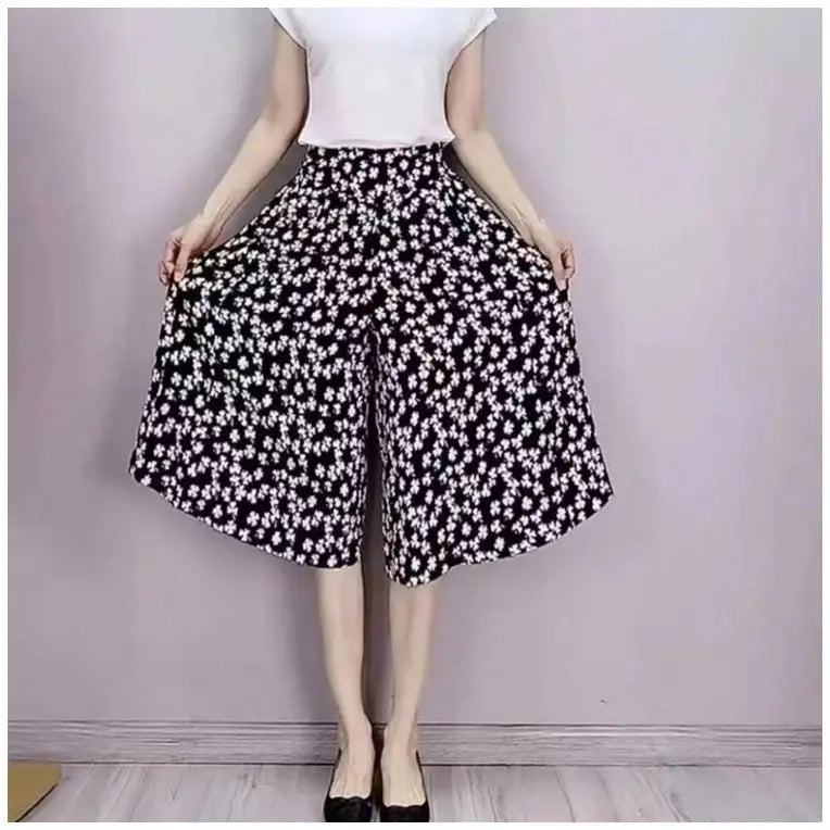 Slim And Casual High Waisted Printed Wide Leg Capris hercurva