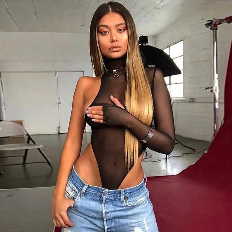 High neck mesh breathable bodysuit hercurva