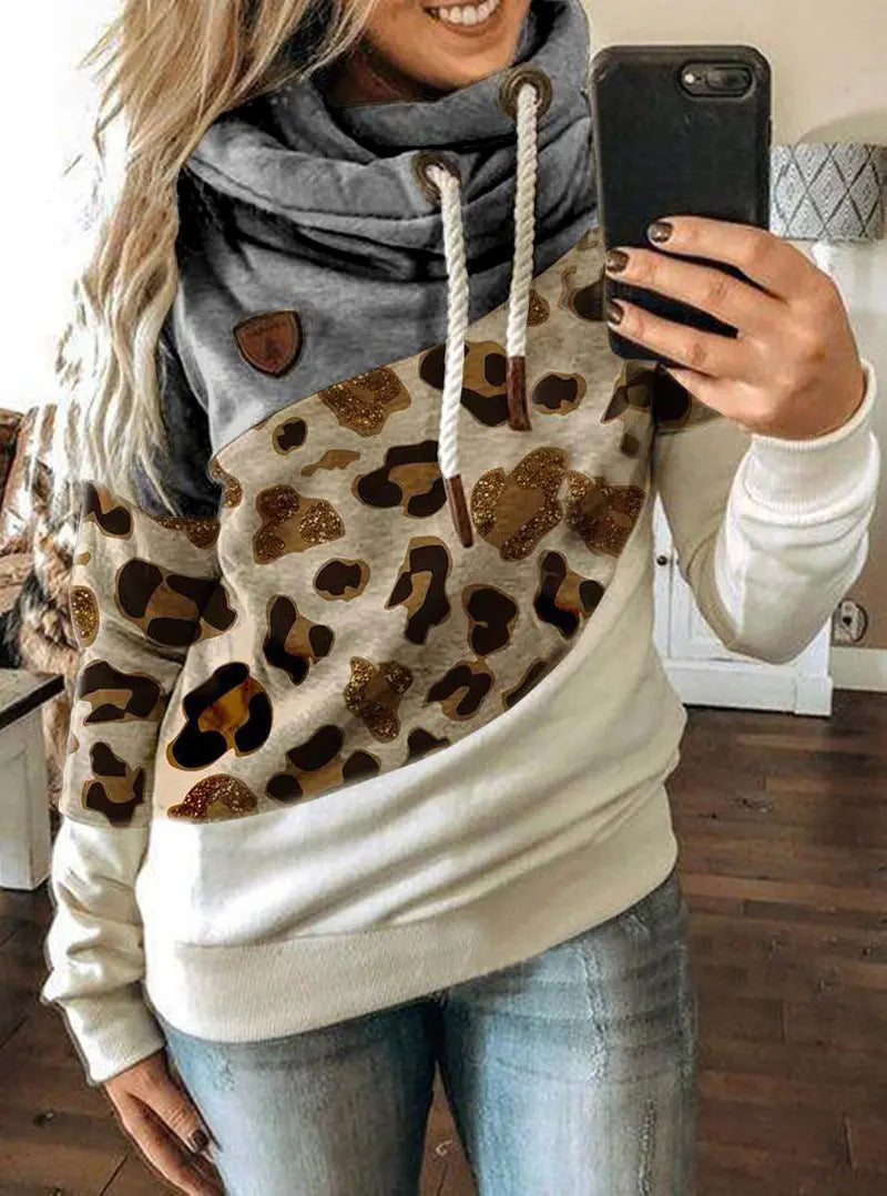 Printed stitching hooded fleece loose sweatshirt hercurva