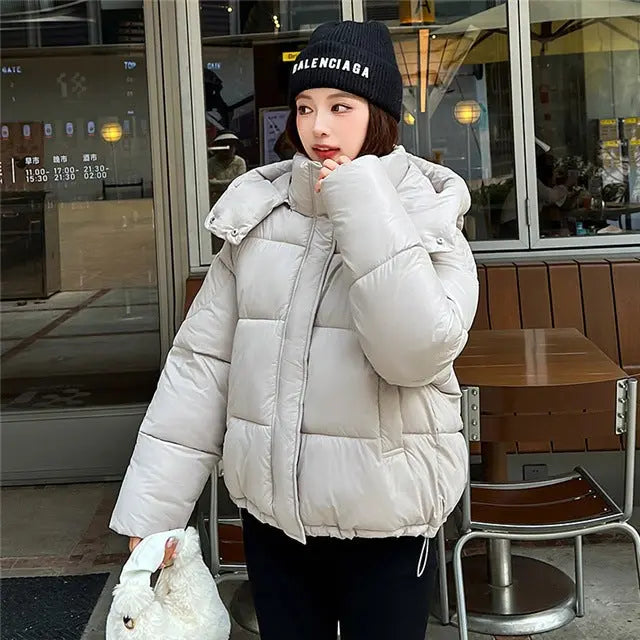 Elegant Fluffy Hooded Cotton Jacket Puffer Jacket Coat Warm Commute hercurva