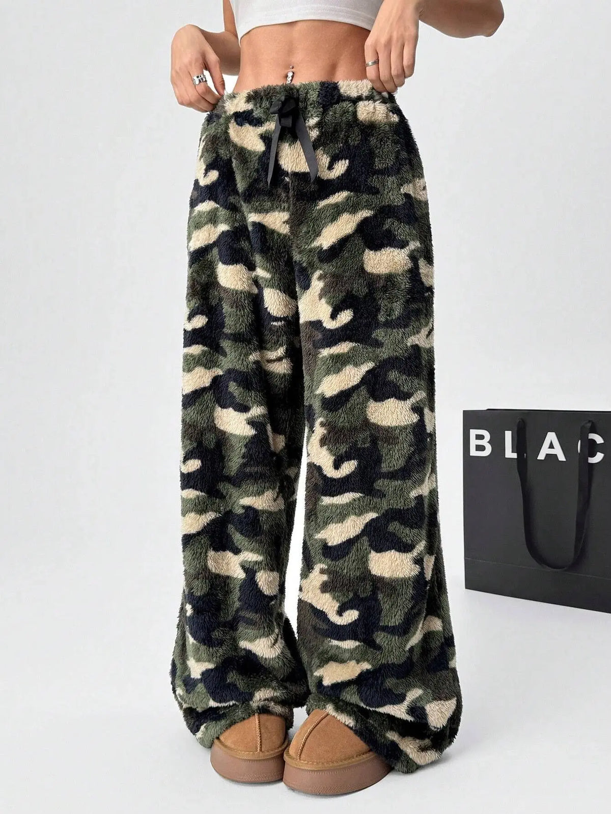 New Casual Leopard Print Lace-up Wide-leg Pants hercurva