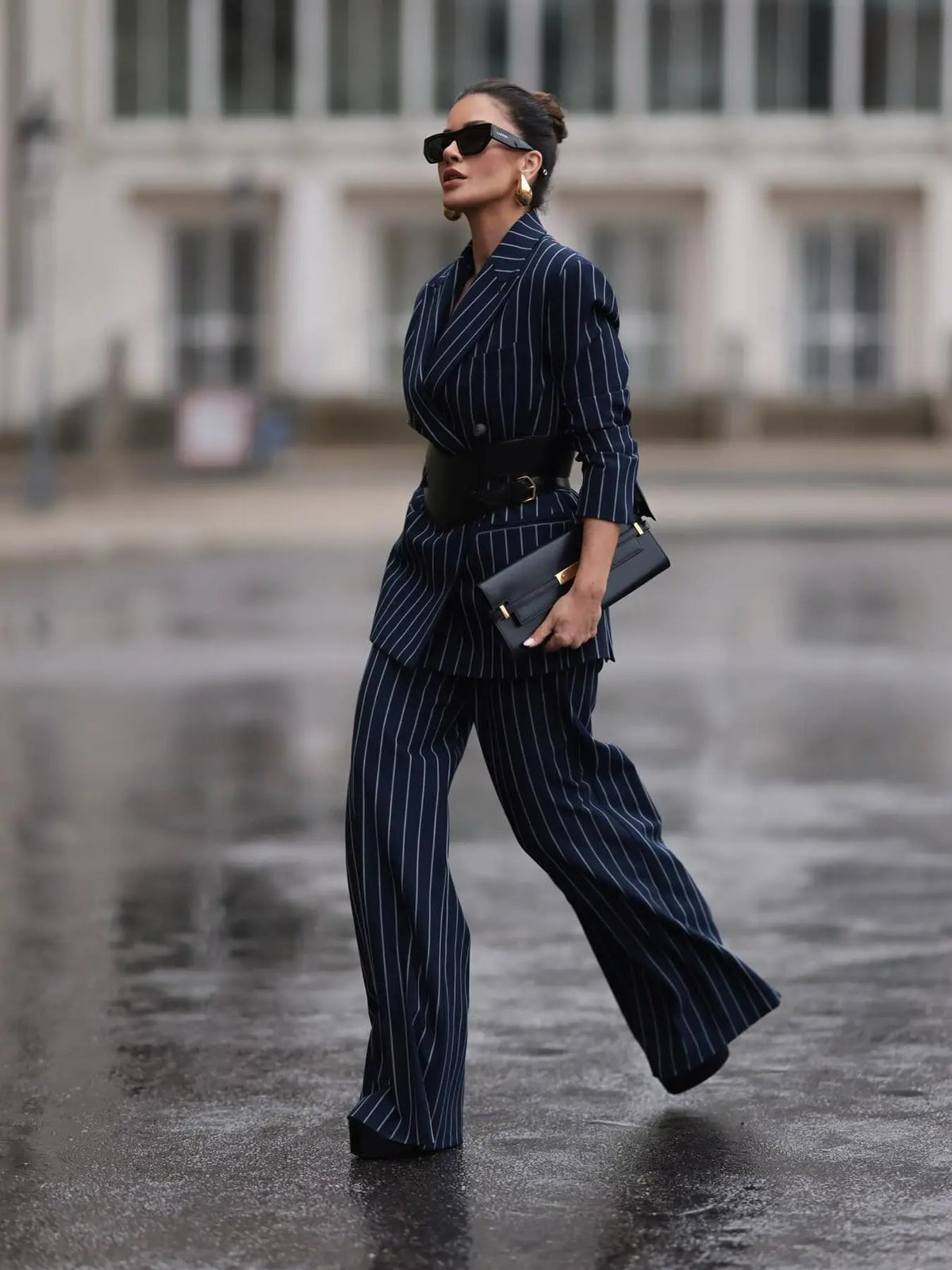 Elegant Striped Blazer & High Waist Pants Set hercurva