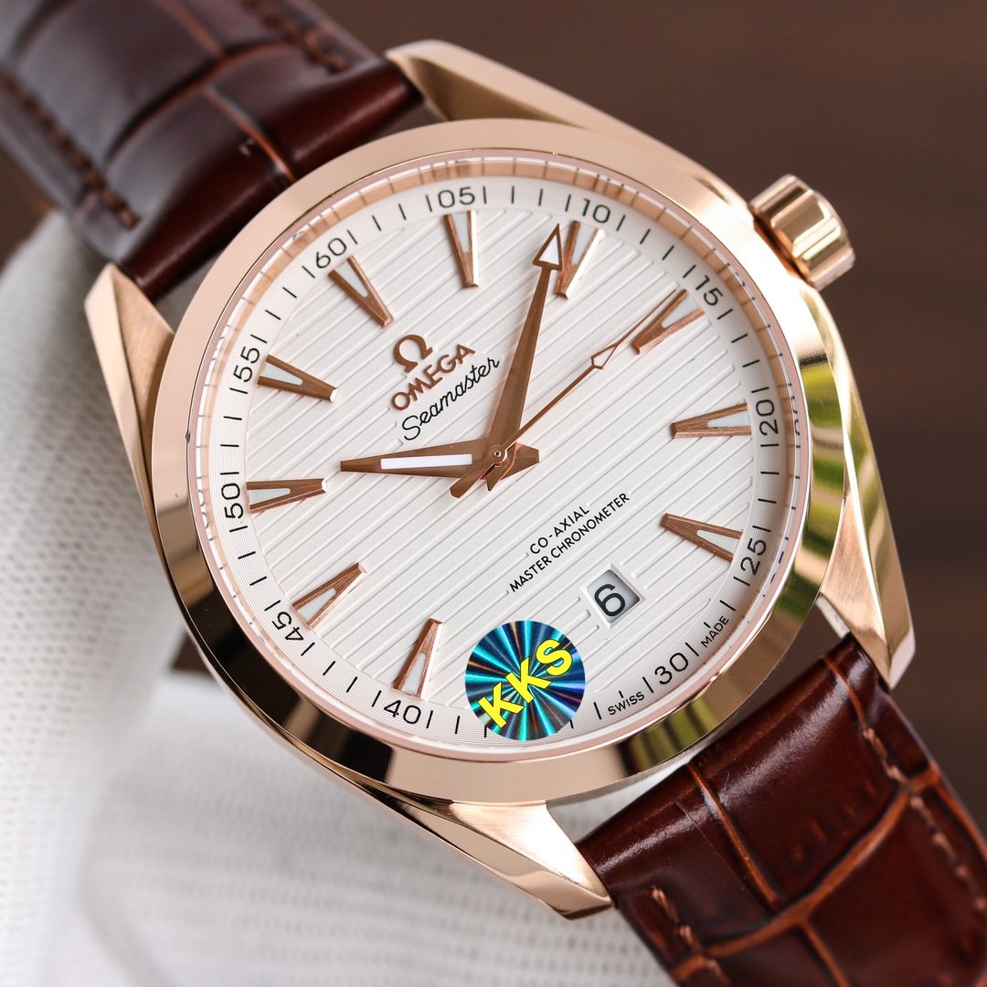 SEAMASTER AQUA TERRA 41MM ROSE GOLD CASE LEATHER STRAP