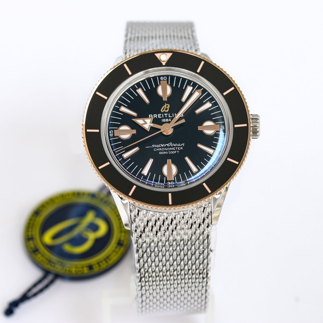 SUPEROCEAN HERITAGE 44MM STEEL CASE BLACK CERAMIC PINK GOLD