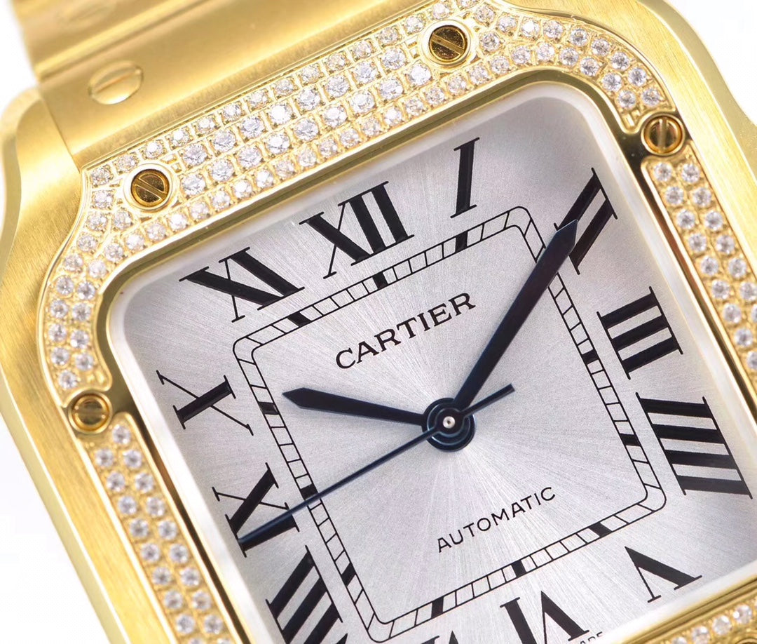 SANTOS LADY 35.1MM AUTOMATIC GOLD DIAMOND BEZEL