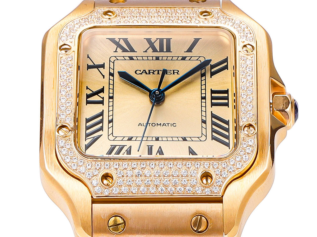 SANTOS LADY 35.1MM GOLD CASE GOLD DIAL DIAMOND BEZEL