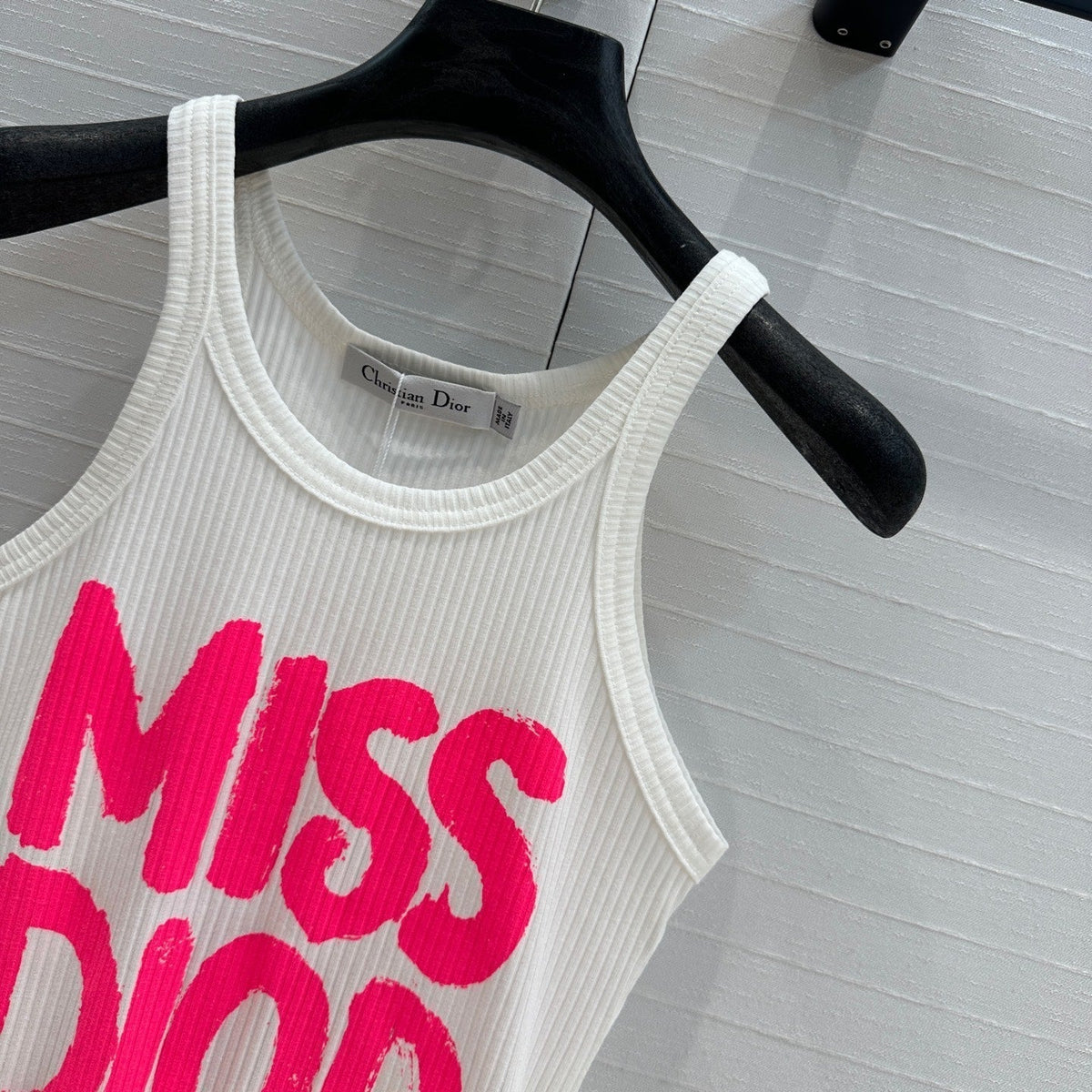 Miss CD Graffiti print striped vest