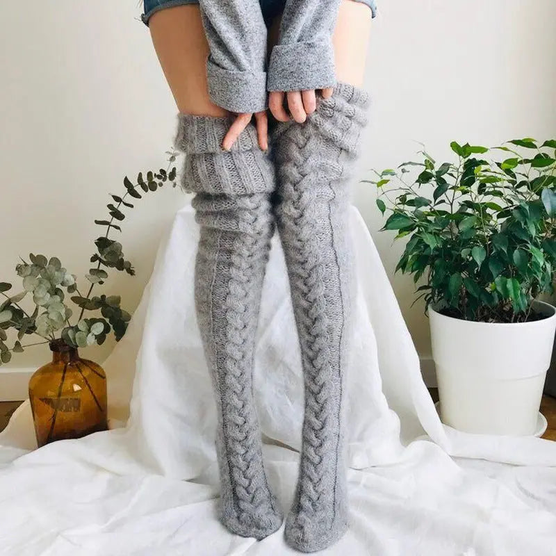 Winter Socks Over The Knee Lengthened Long Tube Knitted Pile Socks hercurva