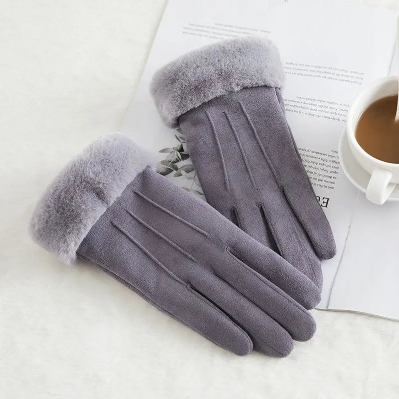 Women's suede winter wool warm gloves hercurva
