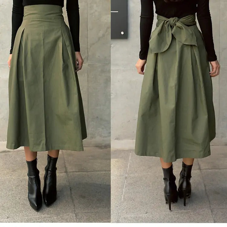A-line Umbrella Super Fire Bow Big Swing Slim Waist Long Skirt hercurva