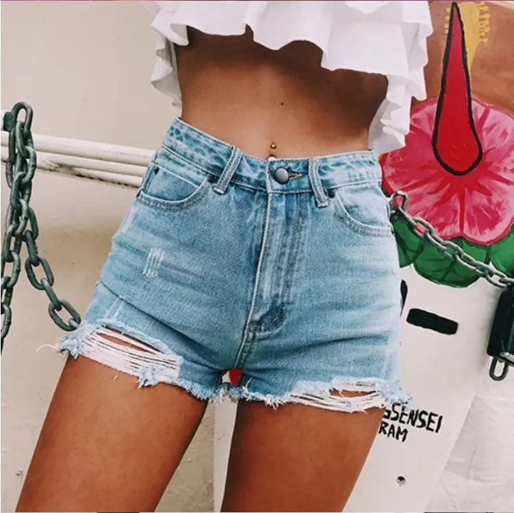Women's retro ins hot classic ripped denim shorts hercurva